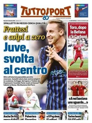 Tuttosport in prima pagina: "Juve, svolta al centro". Frattesi nel mirino, Inter e Toro si muovono