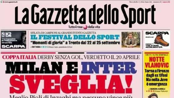 La Gazzetta dello Sport in apertura: "Milan e Inter sveglia!" 