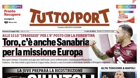 La prima pagina di Tuttosport: "Spalletti, che bordate! E alle 18 c'è l'Inter"