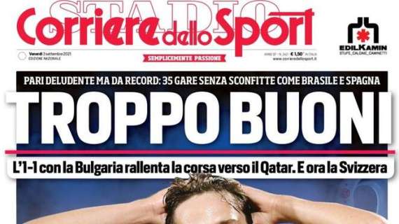 Il Corriere dello Sport in prima pagina: "Troppo buoni. Rallenta la corsa dell'Italia verso il Qatar"