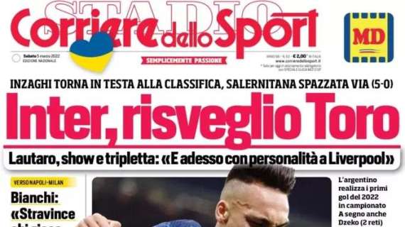 La prima pagina de Il Corriere dello Sport: "Inter, risveglio Toro"