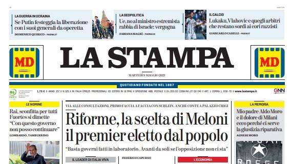 La Stampa in apertura: "Lukaku, Vlahovic e quegli arbitri che restano sordi ai cori razzisti"