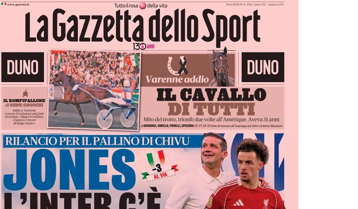 Jones, l'Inter c'è: rilancio da 30 milioni, i nerazzurri ci proveranno fino alla fine. La Gazzetta in prima pagina