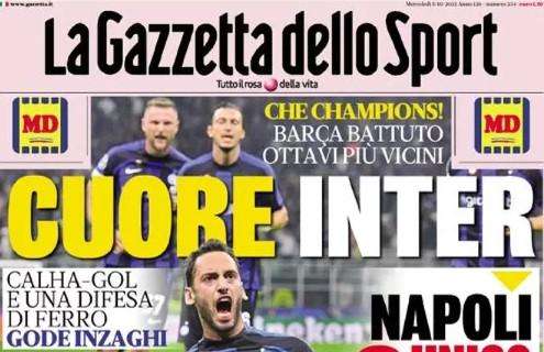 L'apertura della Gazzetta: "Cuore Inter". Barça battuto, ottavi più vicini