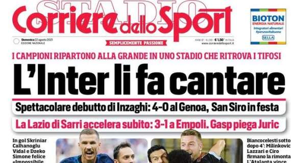 Il Corriere dello Sport in apertura: "L'Inter li fa cantare: i Campioni ripartono alla grande"