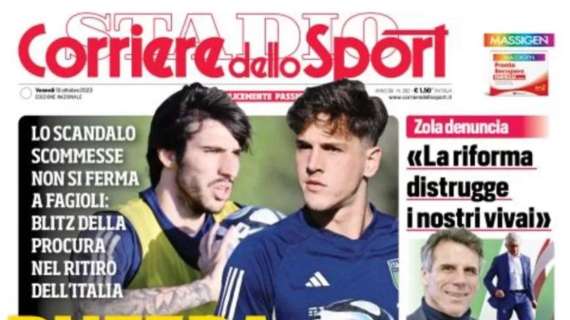 Caso scommesse, Il Corriere dello Sport intitola: "Tonali-Zaniolo sotto indagine e via dalla Nazionale"