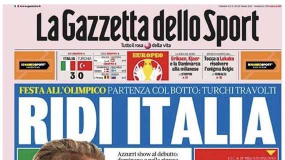 La Gazzetta dello Sport in apertura: "Ridi Italia". Trionfo azzurro all'Olimpico