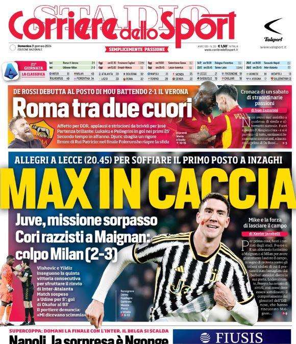 L'apertura del CorSport: "Max in caccia". Allegri a Lecce per soffiare il primo posto all'Inter