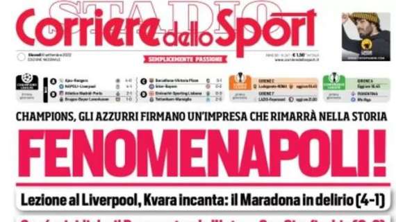 L'apertura del Corriere dello Sport - "Il Bayern stende l'Inter e San Siro fischia"