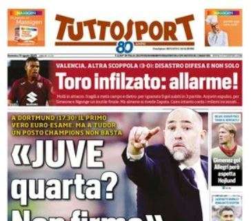 La prima pagina di Tuttosport sulla sfida di Tudor a Inter e Napoli: "4° posto? Non firmo"
