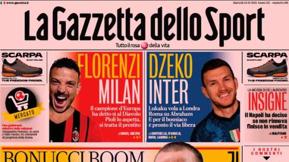 L'apertura de La Gazzetta dello Sport - Dzeko all'Inter, Lukaku vola a Londra