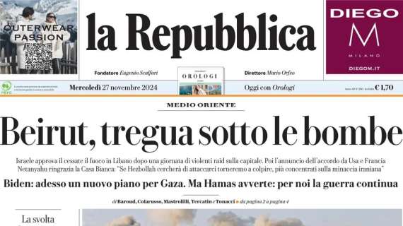 "L'Inter in cima all'Europa": la prima pagina de La Repubblica dopo il successo di ieri