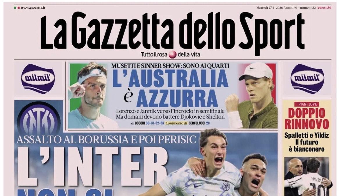 "L'Inter non si ferma ma il Milan ci crede. Calha torna la prossima settimana", la prima pagina de La Gazzetta dello Sport