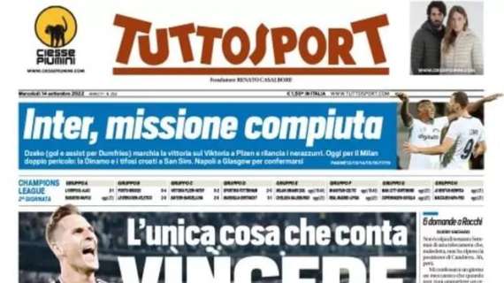 Tuttosport sulla vittoria dell'Inter in Champions: "Missione compiuta"