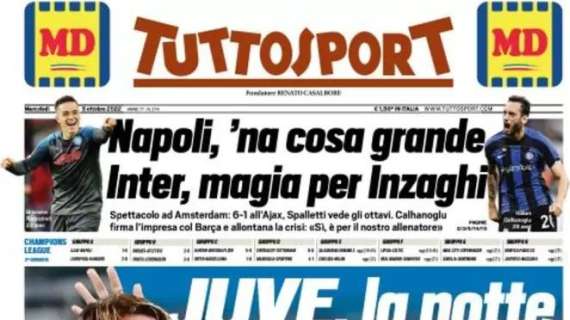 Tuttosport in taglio alto: "Napoli, 'na cosa grande. Inter, magia per Inzaghi"