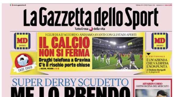 La prima pagina de La Gazzetta dello Sport: "Super derby scudetto"