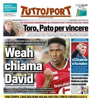 "Weah chiama David: Inter-Juve, che duello di mercato": l'apertura di Tuttosport