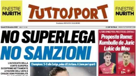 L'apertura di Tuttosport: "No Superlega, no sanzioni". Pericolo minimo per la Juve