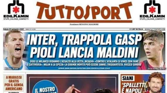 Tuttosport in prima pagina: "Inter, trappola Gasp. Pioli lancia Maldini"