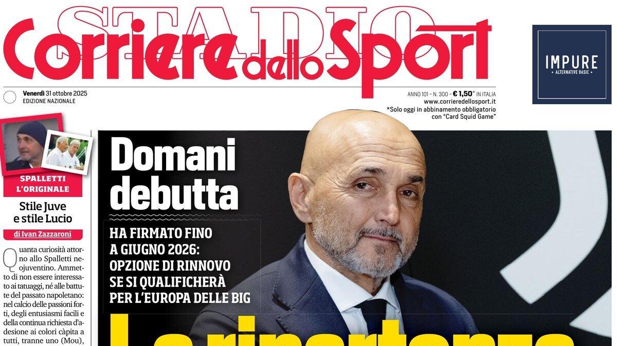 "Domani debutta, missione Spalletti: Juve in Champions. Milan numeri disastrosi", la prima pagina del Corriere dello Sport