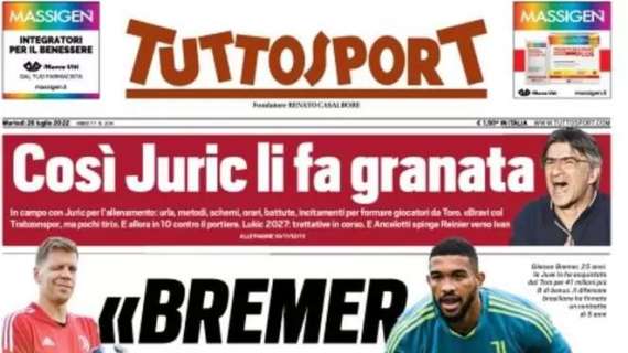 Tuttosport in prima pagina: "Parla Szczęsny: Bremer è una bestia"