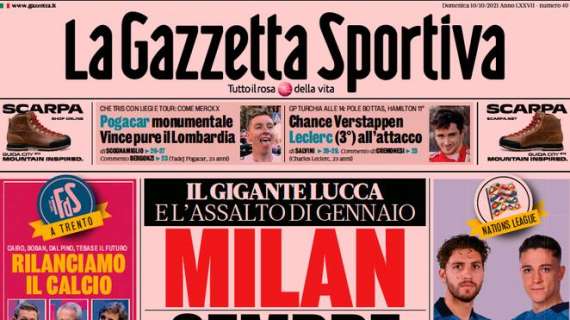 La prima pagina de La Gazzetta dello Sport: "Milan sempre più in alto"