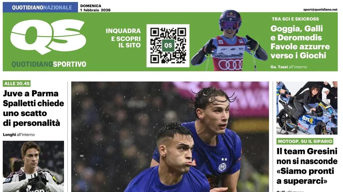 "Inter da corsa, doppio sprint": la prima pagina del QS con il mercato che incombe