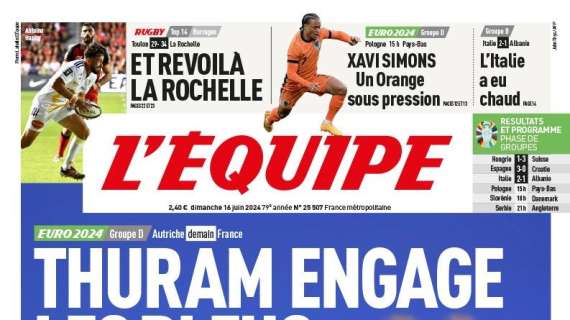 "Thuram coinvolge i Bleus". L'Equipe dedica la prima pagina al nerazzurro