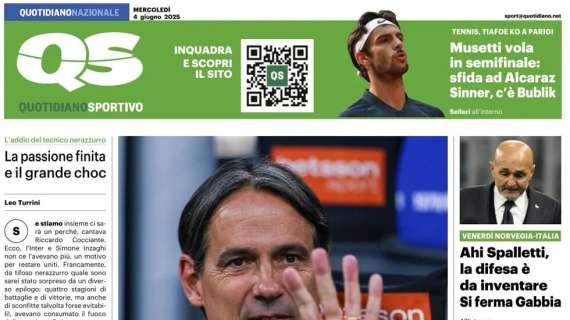 "C'eravamo tanto amati": la prima pagina del QS dopo l'addio di Inzaghi