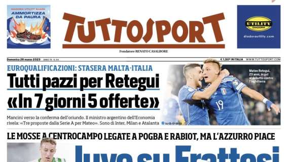 La prima pagina di Tuttosport: "Tutti pazzi per Retegui, in sette giorni cinque offerte". Una è dell'Inter