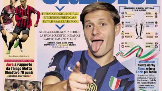 "Inter, sorteggio positivo": la prima pagina del La Gazzetta dello Sport