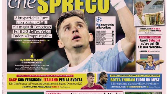 Thuram fuori un mese, Inter pronta a lanciare Esposito e Bonny. La Gazzetta dello Sport in prima pagina