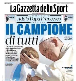 "Che idea la partita della pace": Zanetti sul Papa nella prima pagina de La Gazzetta dello Sport