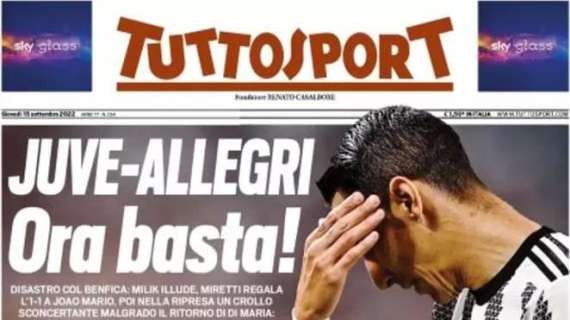 Tuttosport in apertura: "Juve-Allegri, ora basta!". Crollo sconcertante col Benfica