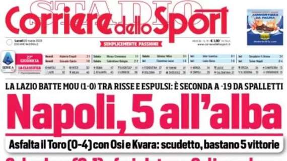 L'apertura del CorSport: "Napoli, 5 all'alba". Furia Inter dopo il ko con la Juve
