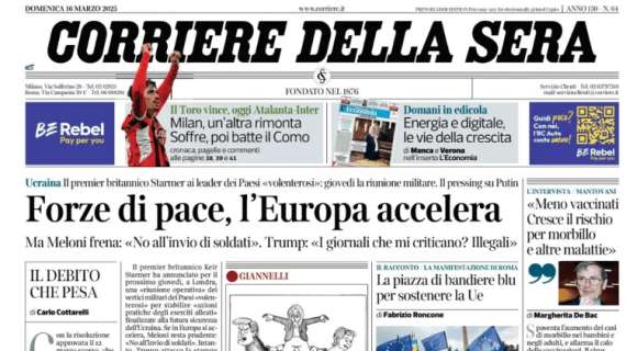 "L’Inter nella trappola di Bergamo. Allungo scudetto o aggancio?": l'apertura del Corriere della Sera