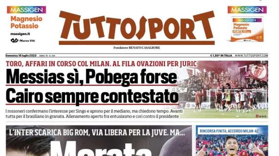 L'apertura di Tuttosport: "L'Inter scarica Big Rom, Morata sfida Lukaku"