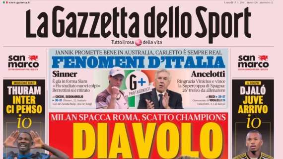 La Gazzetta dello Sport in apertura: "Supercoppa, Thuram: Inter, ci penso io"