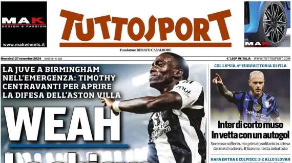 "Inter di corto muso, in vetta con un autogol": la prima pagina di Tuttosport