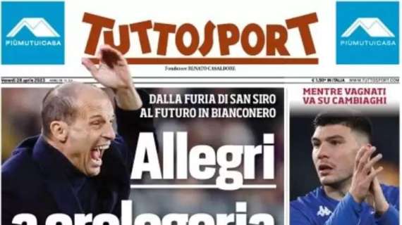 Tuttosport in apertura: "Allegri a orologeria. Coppa Italia, per l'Inter c'è la Fiorentina"