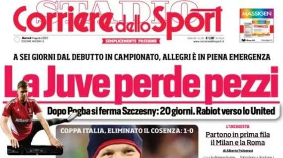 L'apertura del CorSport: "La Juve perde pezzi". Dopo Pogba, si ferma anche Szczesny