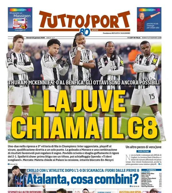 "La Juve chiama il G8. Atalanta, cosa combini? Inter, ora Perisic, poi il Dibu": la prima pagina di TuttoSport