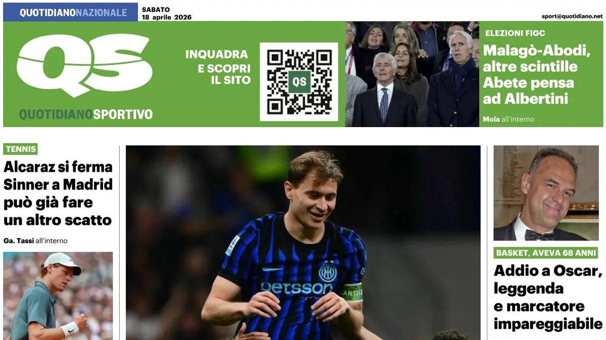 "Super Inter a cavallo. Scudetto a un passo": la prima pagina del Quotidiano Sportivo