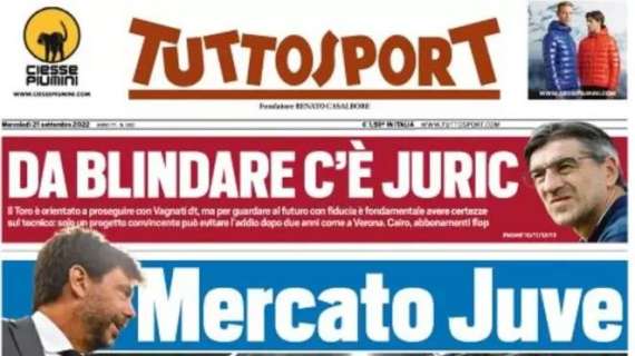 La prima pagina di Tuttosport: "Inter, il mercato ha sbriciolato il muro"