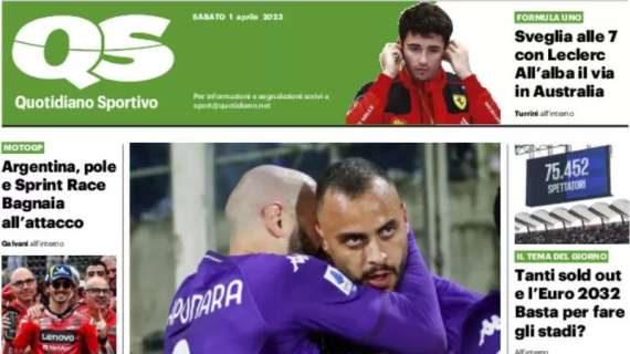 La prima pagina del QS: "Stasera l'Inter: Jovic ko, tocca ancora a Cabral"