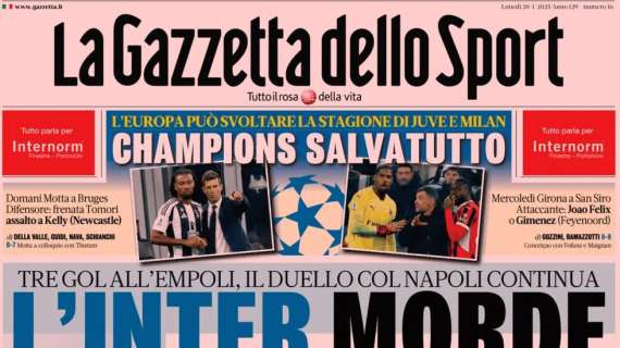 "L'Inter morde, il duello continua", la prima pagina de La Gazzetta dello Sport