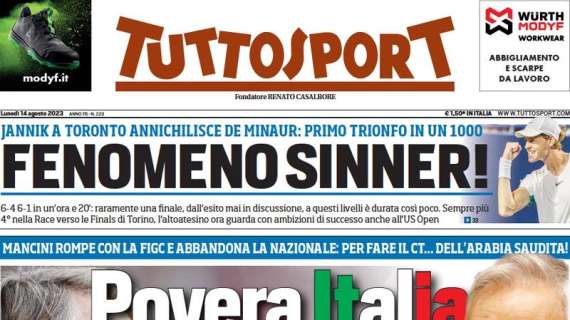 Tuttosport in prima pagina: "Vittoria sofferta sull'Egnatia, flop Thuram"