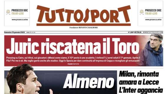 L'apertura di Tuttosport: "L'Inter aggancia la Juve, Milan rimonta amara"