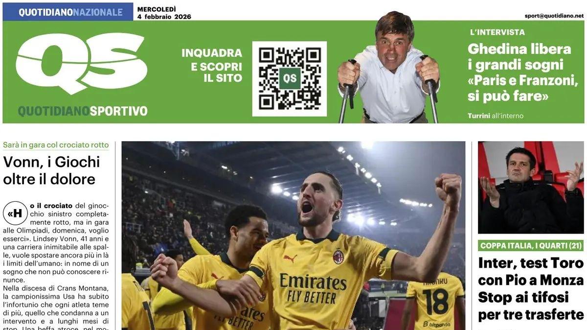 "Super Diavolo, Max ci crede. Inter, test Toro con Pio a Monza", la prima pagina del Quotidiano Sportivo