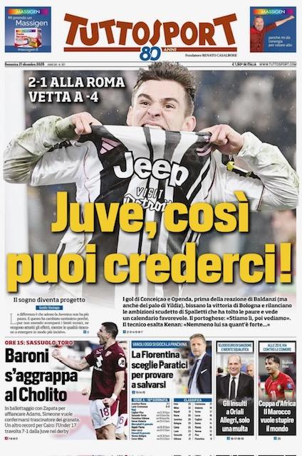 "Juve, così puoi crederci: occhio Inter. Allegri, insulti a Oriali e multa": la prima pagina di Tuttosport
